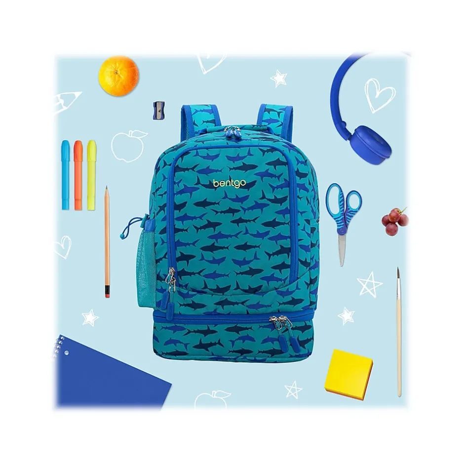 bentgo Kids Prints Sharks Backpack with Lunch Box, Blue (BGBKPAK-SHK)