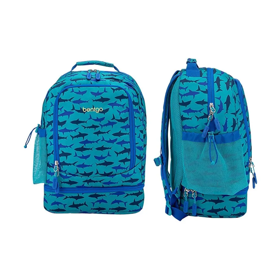 bentgo Kids Prints Sharks Backpack with Lunch Box, Blue (BGBKPAK-SHK)