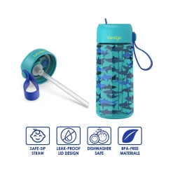 Water Bottles<bentgo Kids Shark Plastic Water Bottle, 15 oz. (BGKDCP1-SHK)