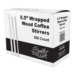 Filters, Stirrers & Straws<BERK Individually Wrapped Wooden Stirrer, 500/Box (9041280)