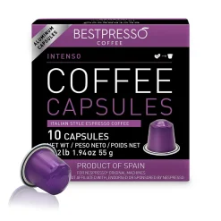 Keurig K-Cups<Bestpresso Inteso Blend High Intensity Coffee Nespresso Original Pods, Dark Roast, 10/Box (BST10413)