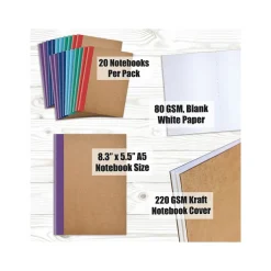 Better Office Customizable Notebook, 5.5" x 8.3", 30 Sheets, Kraft, 20/Pack (25031-20PK) New