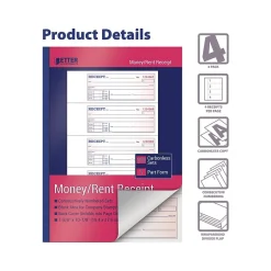 Online 2-Part Carbonless Money/Rent Receipt Book, 7.63" x 10.88", 200 Sets/Book, 4 Books/Pack (66204-4PK) Business Forms