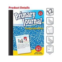 Better Office Primary Journal Composition Notebooks, 7.5" x 9.75", Primary, 100 Sheets, Blue, 12/Pack (25412-12PK) New