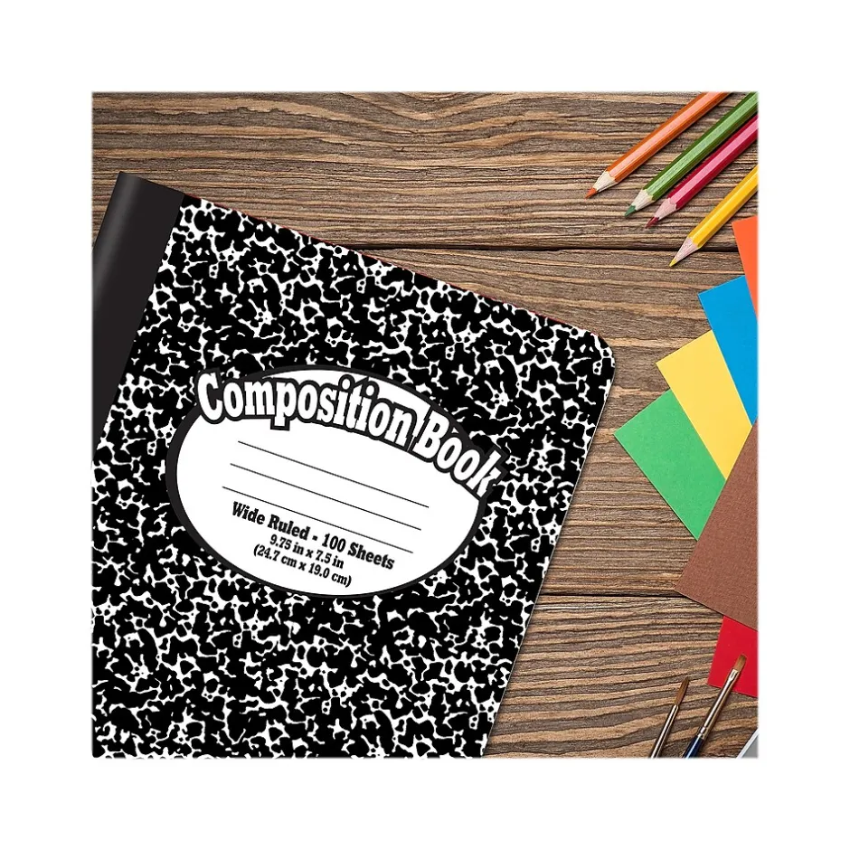 Better Office 1-Subject Composition Notebooks, 7.5" x 9.75", Wide Ruled, 100 Sheets, Black, 12/Pack (25112-12PK) Outlet