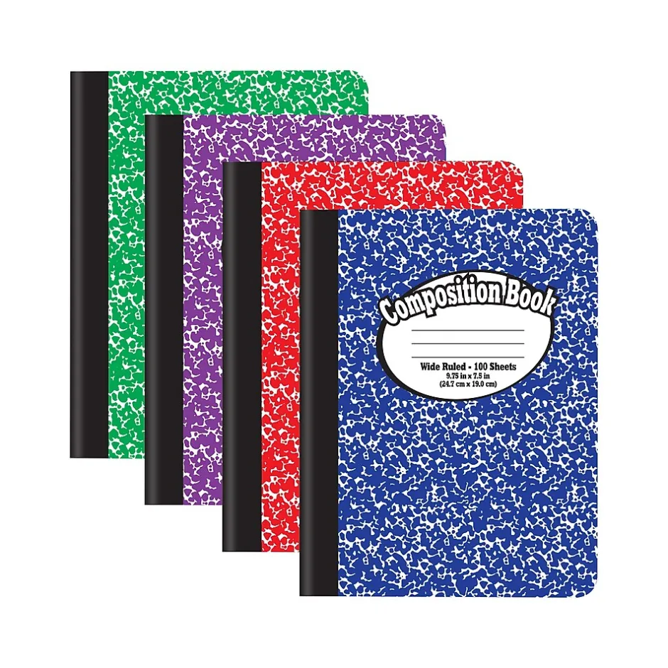 Better Office 1-Subject Composition Notebooks, 7.5" x 9.75", Wide Ruled, 100 Sheets, Assorted Colors, 12/Pack (25212-12PK) Online