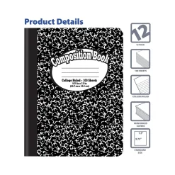 Better Office 1-Subject Composition Notebooks, 7.5" x 9.75", College Ruled, 100 Sheets, Black, 12/Pack (25312-12PK) Discount