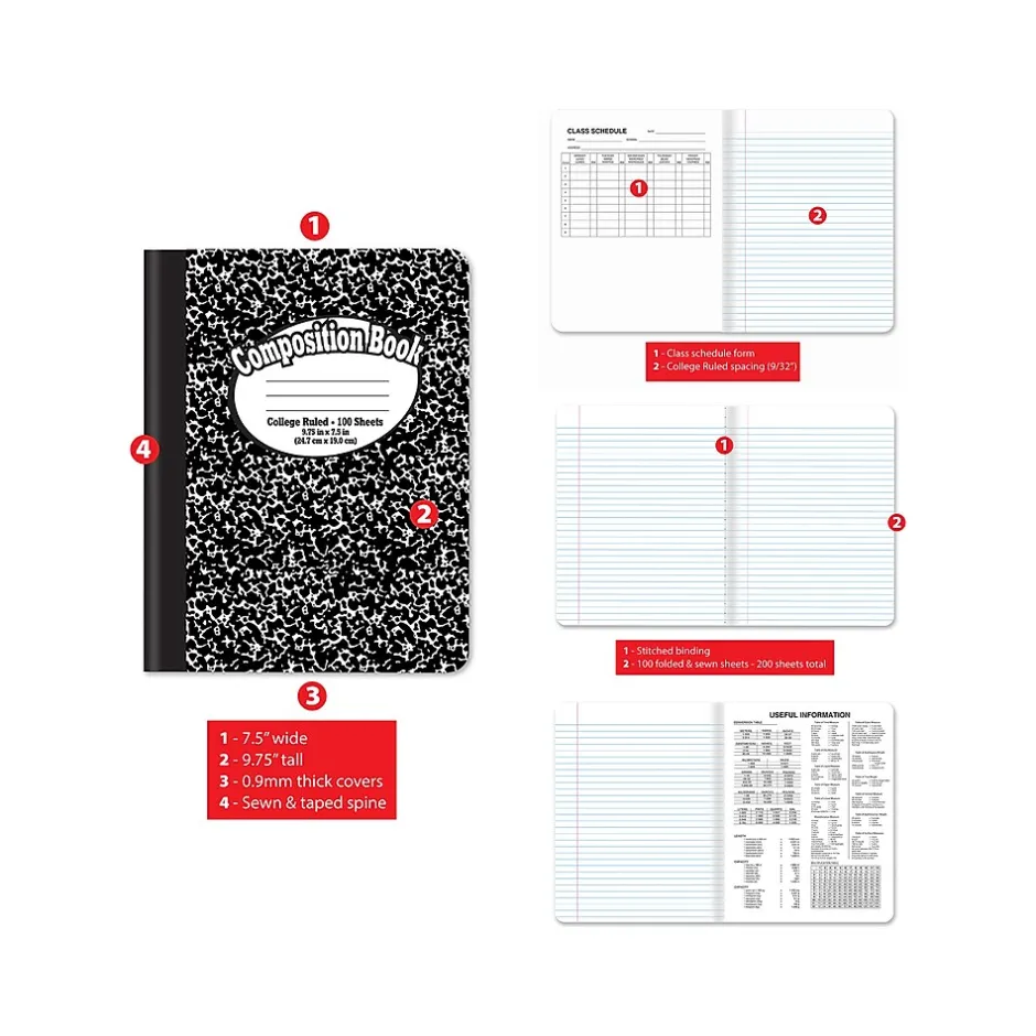 Better Office 1-Subject Composition Notebooks, 7.5" x 9.75", College Ruled, 100 Sheets, Black, 12/Pack (25312-12PK) Discount