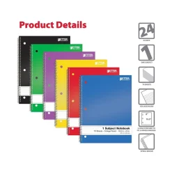 Better Office 1-Subject Notebooks, 8" x 10.5", College Ruled, 70 Sheets, 24/Pack (25724-24PK) Best