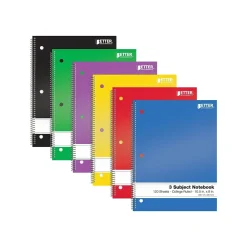Better Office 3-Subject Notebooks, 8" x 10.5", College Ruled, 120 Sheets, 6/Pack (25736-6PK) Outlet