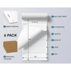 Better Office To-Do List Notepad, 5.5" x 8.5", Ruled, White, 50 Sheets/Pad, 6 Pads/Pack (25835-6PK) Clearance