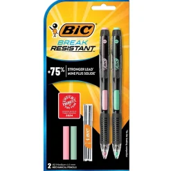 BIC Break-Resistant Mechanical Pencils with Erasers, 0.7mm, #2 Medium Lead, 2/Pack (MV7PRP2-BLK) Clearance