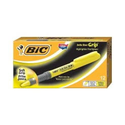 BIC Brite Liner Grip Stick Highlighters, Chisel, Yellow, Dozen (31255) New