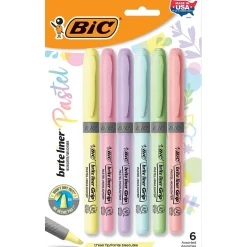 BIC Brite Liner Stick Highlighter with Grip, Chisel Tip, Assorted Pastel Colors, 6/Pack (GBLDP61-AST ) Online