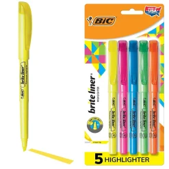 BIC Brite Liner Stick Highlighters, Chisel, Assorted, 5/Pack (BLP51W-AST) Discount