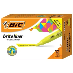 BIC Brite Liner Stick Highlighters with Grip, Chisel Tip, Yellow, Dozen (BLMG11-YEL) Sale