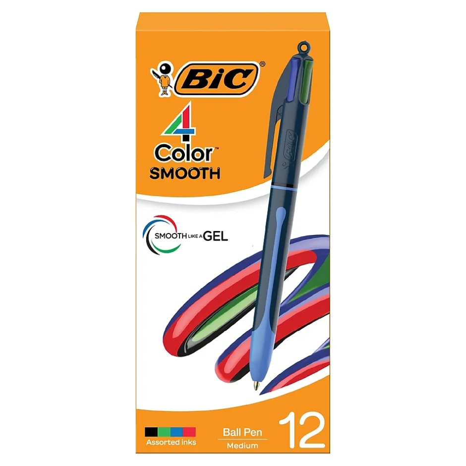 BIC 4-Color Smooth Retractable Ballpoint Pen, Medium Point, Assorted Ink, 12/Pack (MMS11-AST)