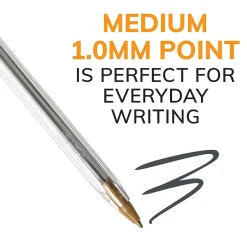 BIC Cristal Xtra Smooth Ballpoint Penss, Medium Point, 0.1mm, Black Ink, Dozen (MS11BK) New