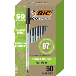 BIC Ecolutions Round Stic Ballpoint Pens, Medium Point, Black Ink, 50/Pack (GSME509-BLK) Discount