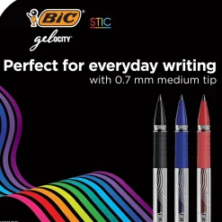 BIC Gel-ocity Stic Gel Pens, Medium Point, 0.7 mm, Assorted Colors, 14/Pack (RGSMP14-AST) New