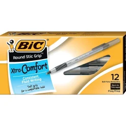 BIC Round Stic Grip Xtra Comfort Ballpoint Pens, Fine Point, 0.8mm, Black Ink, Dozen (13902) Discount