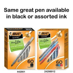 BIC Round Stic Xtra Life Ballpoint Pens, Medium Point, 1.0mm, Blue Ink, 60/Pack (GSM609BE) Online