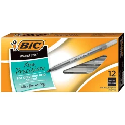 BIC Round Stic Xtra Precision Ballpoint Pens, Fine Point, 0.8mm, Black Ink, Dozen (20129/GSF11BK) Discount