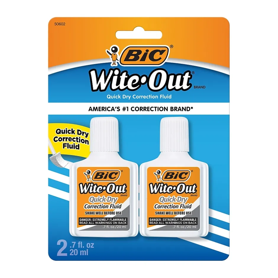 BIC Wite-Out Quick Dry Correction Fluid, 20 ml., White, 2/Pack (WOFQDP24-A-WHI)