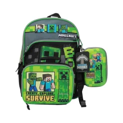 Backpacks<Bioworld Kids' 6-Piece Minecraft Backpack Set, Medium, Green/Black (B1Y68B6MNCSB00)