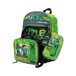 Backpacks<Bioworld Kids' 6-Piece Minecraft Backpack Set, Medium, Green/Black (B1Y68B6MNCSB00)
