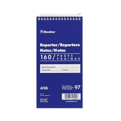Blueline Reporter Notepad, 4" x 8", Ruled, Blue, 80 Sheets/Pad (AT8B) New
