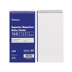 Blueline Reporter Notepad, 4" x 8", Ruled, Blue, 80 Sheets/Pad (AT8B) New