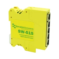 Brainboxes Industrial 5-Port Gigabit Ethernet Unmanaged Switch, 10/100/1000 Mbps, Yellow (SW-515)* Ethernet Switches & Splitters