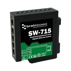 Brainboxes Industrial 5-Port Gigabit Ethernet Unmanaged Switch, 10/100/1000 Mbps, Black (SW-715)* Ethernet Switches & Splitters