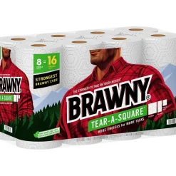 Paper Towels<Brawny Tear-A-Square Paper Towels, 2-ply, 120 Sheets/Roll, 8 Rolls/Pack (443665)