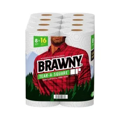 Paper Towels<Brawny Tear-A-Square Paper Towels, 2-ply, 120 Sheets/Roll, 8 Rolls/Pack (443665)