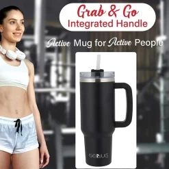 Brentwood Geojug Stainless Steel Double Walled Tumbler Cup, 40 oz., Black (CMB-1200BK)