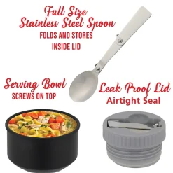 Brentwood Geojug Stainless Steel Double Walled Food Jar with Bowl & Folding Spoon, 17 oz., Black (FTS-500BK)