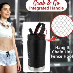 Brentwood Geojug Stainless Steel Double Walled Sports Water Jug, 64 oz., Black (G-1900BK)