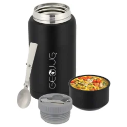 Brentwood Geojug Stainless Steel Double Walled Food Jar with Bowl & Folding Spoon, 25 oz., Black (FTS-750BK)
