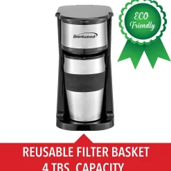Coffee Makers<Brentwood Portable Single-Serve Coffee Maker with 14-Oz. Travel Mug, Black (TS-113BK)