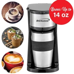Coffee Makers<Brentwood Portable Single-Serve Coffee Maker with 14-Oz. Travel Mug, Black (TS-113BK)