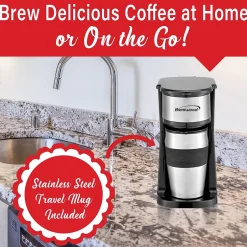 Coffee Makers<Brentwood Portable Single-Serve Coffee Maker with 14-Oz. Travel Mug, Black (TS-113BK)