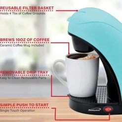 Coffee Makers<Brentwood Single-Serve Coffee Maker with Mug, Blue (TS-112BL)