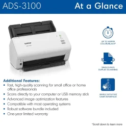 Portable Scanners<Brother ADS3100 Duplex Document Scanner, Black/White