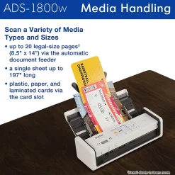 Document Scanners<Brother ADS-1800W Wireless Compact Desktop Document Scanner