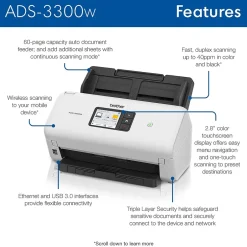Portable Scanners<Brother ADS3300W Wireless Duplex Document Scanner, White/Black