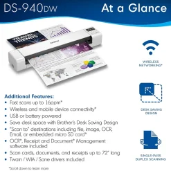 Portable Scanners<Brother DSmobile DS-940DW USB/Wireless Duplex Portable Scanner White