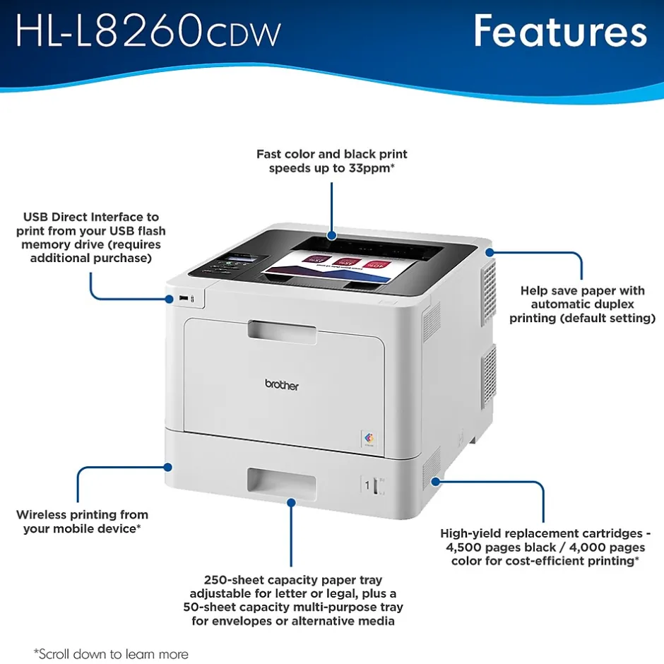 Instant Photo Printers<Brother HL-L8260CDW USB, Wireless, Network Ready Color Laser Printer