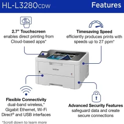 Color Printers<Brother HL-L3280CDW Wireless Color Laser Printer, Single-Function, Print (HLL3280CDW)